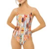 Desert Dream Shirred One Piece Swimsuit -Shoreline Trendy LB3VK24 One Piece Swimsuit Multi Front