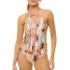 Desert Dream Keyhole High Neck Tankini Top -Shoreline Trendy LB3VK85 Tankini Top Multi Front