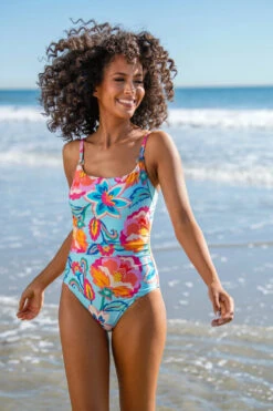 Breezy Beauty Shirred One Piece Swimsuit 7 Breezy Beauty Shirred One Piece Swimsuit -Shoreline Trendy LB3VP24 One Piece Swimsuit Multi Lifestyle