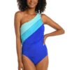 Island Goddess Mio Asymmetrical One Piece Swimsuit -Shoreline Trendy LB3ZZ03 One Piece Swimsuit Ice Blue Front