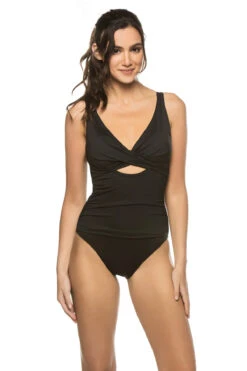 Island Goddess Twist Keyhole Plunge One Piece Swimsuit