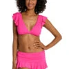 Ruffle Over The Shoulder Bikini Top 1 Ruffle Over The Shoulder Bikini Top -Shoreline Trendy LB3ZZ77 Bikini Top Pop Pink Front