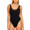 Ribbed Over The Shoulder One Piece Swimsuit -Shoreline Trendy LUL BLACK BL One20Pieces Front 97217