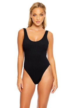 Ribbed Over The Shoulder One Piece Swimsuit