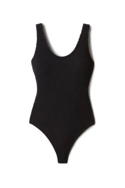 Ribbed Over The Shoulder One Piece Swimsuit -Shoreline Trendy LUL BLACK BL One20Pieces Laydown 97217