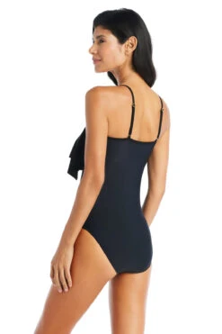 Mio Overlay One Piece Swimsuit -Shoreline Trendy LXSE00807 One Piece Swimsuit Black Back1