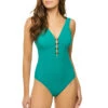 Bonnie Over The Shoulder One Piece Swimsuit 1 Bonnie Over The Shoulder One Piece Swimsuit -Shoreline Trendy M1614384 One Piece Swimsuit Green Front
