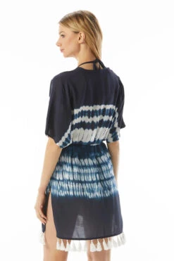 MICHAEL Michael Kors Tie Dye Tassel Tunic 5 MICHAEL Michael Kors Tie Dye Tassel Tunic -Shoreline Trendy MM3J556 Apparel Top New Navy Back