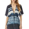MICHAEL Michael Kors Tie Dye Tassel Tunic -Shoreline Trendy MM3J556 Apparel Top New Navy Front