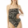 MICHAEL Michael Kors Sonoran Palm Tie Front Tankini Top -Shoreline Trendy MM9J302 Tankini Top Black Front1