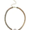 Chevron Pearl Necklace -Shoreline Trendy N15 Necklace Gold Front1