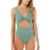 Textured Wave Twix One Piece Swimsuit 1 Textured Wave Twix One Piece Swimsuit -Shoreline Trendy O29186 One Piece Swimsuit Grounding Green Front