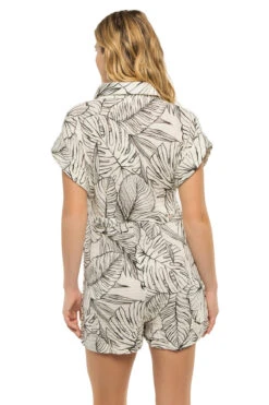 ELAN V-Neck Romper -Shoreline Trendy OGP7313 Apparel Romper Natural Black Back