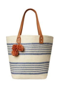 Pom Pom Raffia Tote