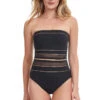 Mesh Bandeau One Piece Swimsuit -Shoreline Trendy OO 070 One Piece Swimsuit Black Gold Front