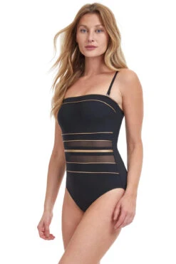 Mesh Bandeau One Piece Swimsuit -Shoreline Trendy OO 070 One Piece Swimsuit Black Gold Side