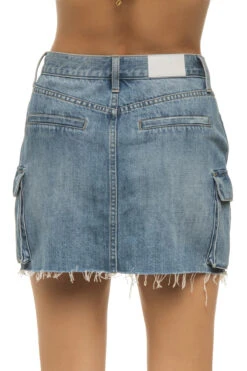 Rhea Distressed Denim Mini Skirt -Shoreline Trendy P00031083KE Apparel Bottom Heat Back