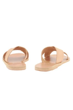 Ancient Greek Sandals Philourgos Scalloped Slides -Shoreline Trendy PHILOURGOS Shoe Natural Back