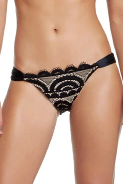 Crochet Lace Overlay Tab Side Brazilian Bikini Bottom