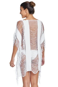 Fringe High Neck Tunic -Shoreline Trendy PLQ WHITE WH Tunics Back 87283