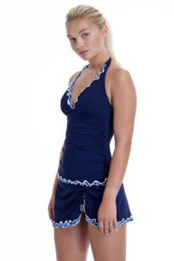 Ruffle Halter Tankini Top 8 Ruffle Halter Tankini Top -Shoreline Trendy PRO BLUE NV Tops Side 99042