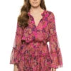 Leeva Mini Dress -Shoreline Trendy QUDR8367 Apparel Dress Fuchsia Batik Front