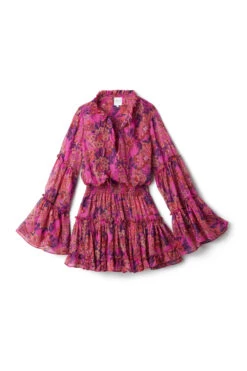 Leeva Mini Dress -Shoreline Trendy QUDR8367 Apparel Dress Fuchsia Batik Laydown