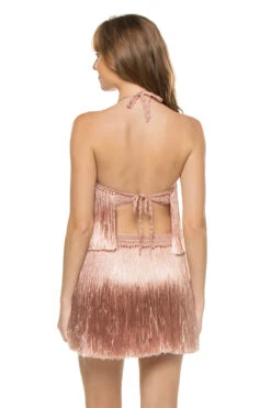 Angelica Fringe Halter Top -Shoreline Trendy R23CT17 Apparel Top Pearl Blush Back