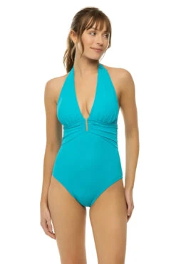 Mio Plunge Halter One Piece Swimsuit