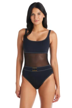 Stitched Mesh One Piece Swimsuit