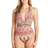 Plunge Halter One Piece Swimsuit 2 Plunge Halter One Piece Swimsuit -Shoreline Trendy RBFS23747 One Piece Swimsuit Multi Front