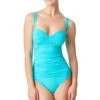 Shirred Underwire Over The Shoulder One Piece Swimsuit -Shoreline Trendy RBKK00978 One Piece Swimsuit Belize Front