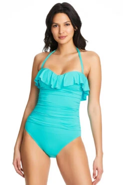 Ruffle Bandeau One Piece Swimsuit 8 Ruffle Bandeau One Piece Swimsuit -Shoreline Trendy RBKK22213 One Piece Swimsuit Wave runner Front1