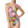 Cap Sleeve Over The Shoulder One Piece Swimsuit -Shoreline Trendy RBLG23206 One Piece Swimsuit Multi Front2