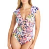 Mio Cap Sleeve One Piece Swimsuit -Shoreline Trendy RBPA23206 One Piece Swimsuit Multi Front