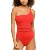 Stitched Asymmetrical One Piece Swimsuit -Shoreline Trendy RBSM22970 One Piece Swimsuit Ginger Front