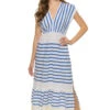Hirut Plunge Maxi Dress 2 Hirut Plunge Maxi Dress -Shoreline Trendy RW2349C1 Apparel Dress Blue Front