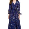 Danika Wrap Silk Maxi Dress -Shoreline Trendy S041 DANIKA Apparel Dress Lotus Print Cobalt Front