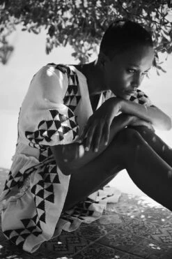 Embroidered Mini Dress -Shoreline Trendy S23K 330343 Apparel Dress Natural Black Lifestyle