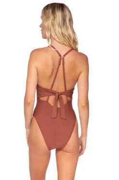 Over The Shoulder One Piece Swimsuit 7 Over The Shoulder One Piece Swimsuit -Shoreline Trendy SBL BROWN CANY One20Pieces Back 100320
