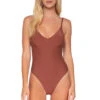 Over The Shoulder One Piece Swimsuit -Shoreline Trendy SBL BROWN CANY One20Pieces Front 100320