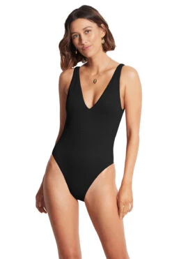 Seafolly Maillot Textured Over The Shoulder One Piece Swimsuit