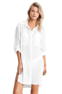 Seafolly Crinkle Twill Beach Shirt Dress