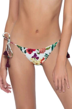 Floral Embroidered Tie Side Brazilian Bikini Bottom