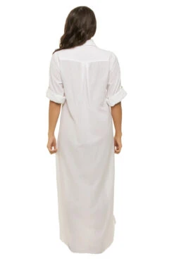 Embroidered Maxi Boyfriend Shirt -Shoreline Trendy SLRBGDCH Apparel Top White Gold Lurex Back