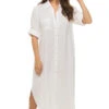 Embroidered Maxi Boyfriend Shirt -Shoreline Trendy SLRBGDCH Apparel Top White Gold Lurex Front