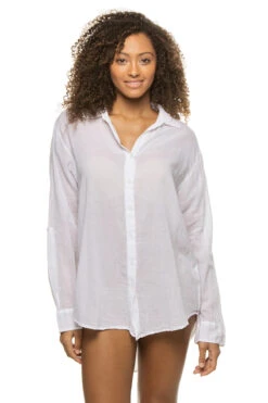 Work Play Oversized Shirt Dress -Shoreline Trendy SP23 20 396A18 Apparel Top White Front