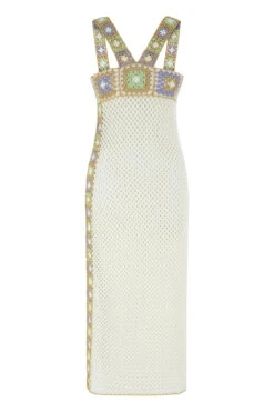 Crochet Patchwork Midi Dress -Shoreline Trendy SS23CD07 Apparel Dress Snow White Laydown