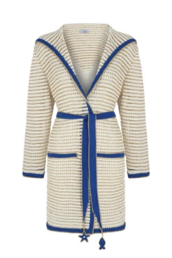 Crochet Long Sleeve Hooded Sweater Jacket -Shoreline Trendy SS23CT33 Apparel Top Snow White Laydown
