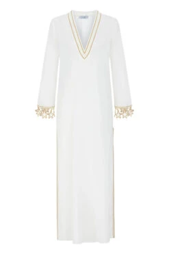 Star V-Neck Caftan -Shoreline Trendy SS23FK23 Apparel Dress Snow White Laydown
